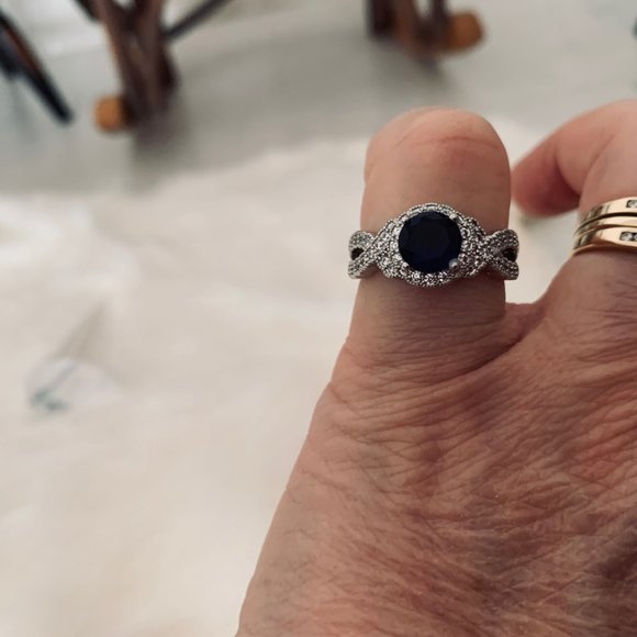 Two Silver Tone Fashion Rings with Blue and Clear Stone - Rectangle and Round - Picture 12 of 16